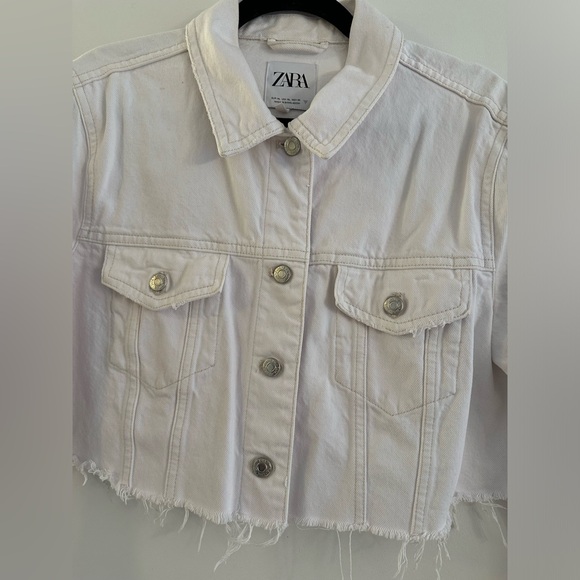 Zara White Denim Cropped Jacket Size XL - Picture 4 of 5